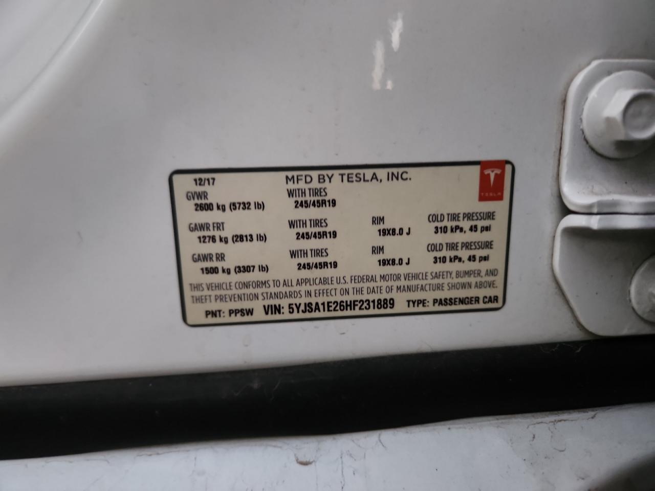 2017 Tesla Model S VIN: 5YJSA1E26HF231889 Lot: 91278205