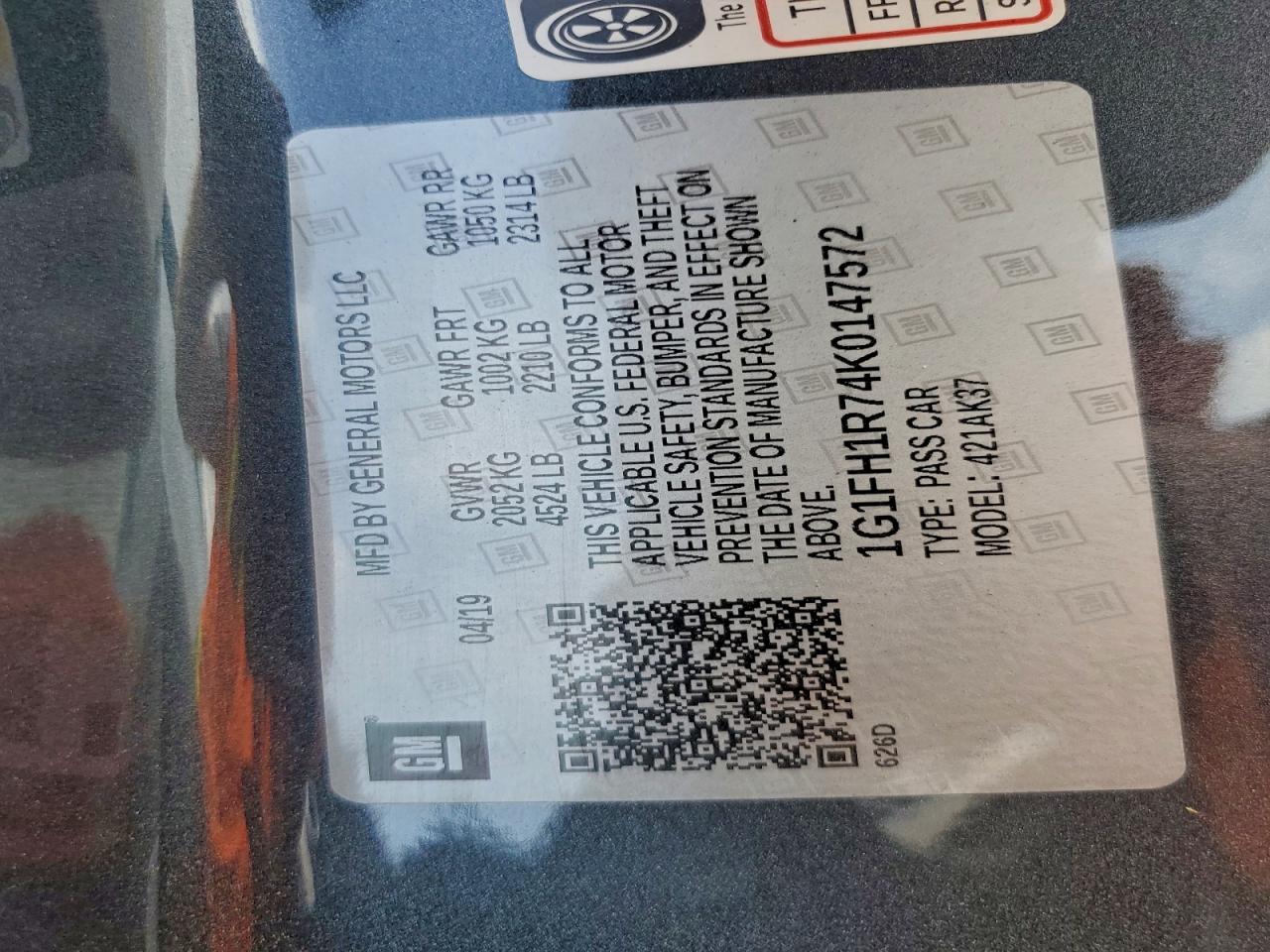 2019 Chevrolet Camaro Ss VIN: 1G1FH1R74K0147572 Lot: 93340575