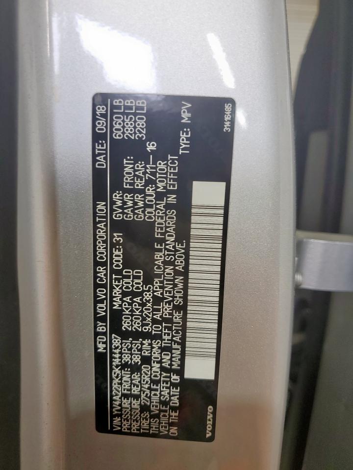 2019 Volvo Xc90 T6 Momentum VIN: YV4A22PK5K1444387 Lot: 92409015