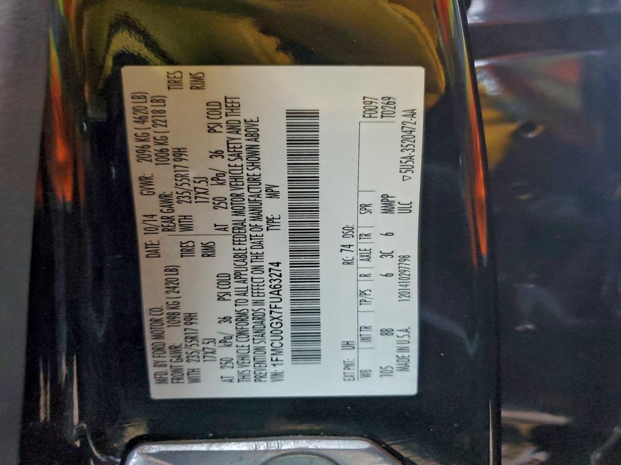 2014 Ford Escape Se VIN: 1FMCU0GX7FUA63274 Lot: 94569745