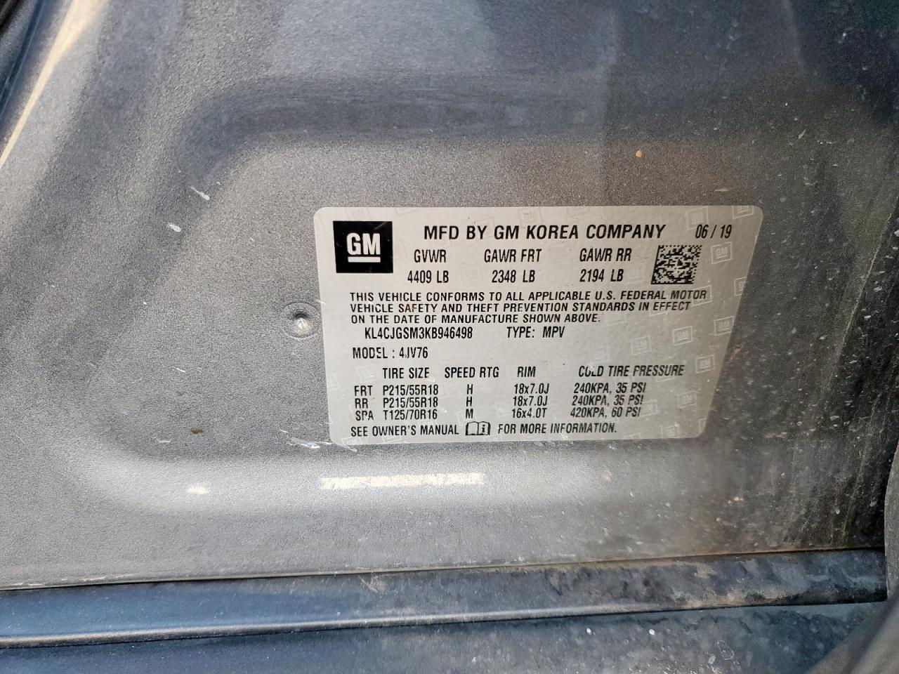 2019 Buick Encore Essence VIN: KL4CJGSM3KB946498 Lot: 91624705