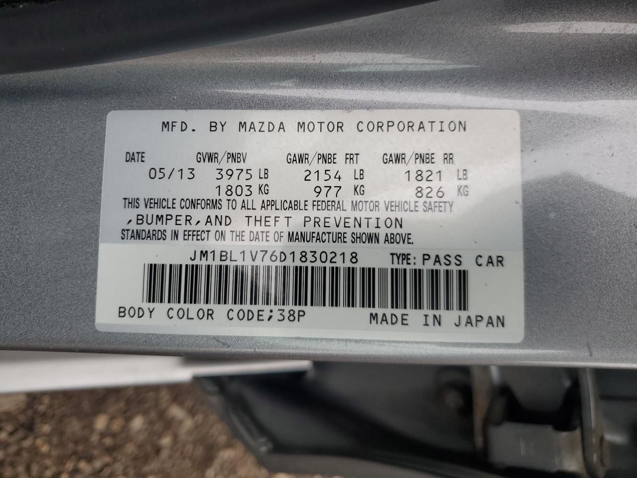 2013 Mazda 3 I VIN: JM1BL1V76D1830218 Lot: 93385835