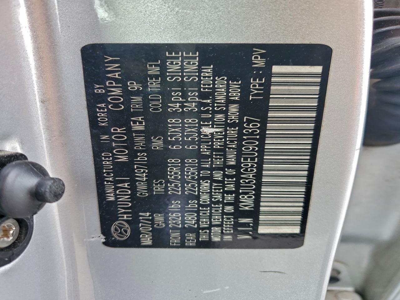 2014 Hyundai Tucson Gls VIN: KM8JU3AG9EU901367 Lot: 93634105