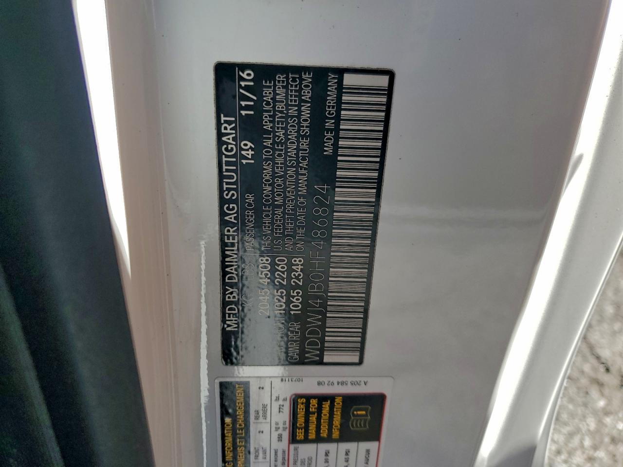 2017 Mercedes-Benz C 300 VIN: WDDWJ4JB0HF486824 Lot: 93786205