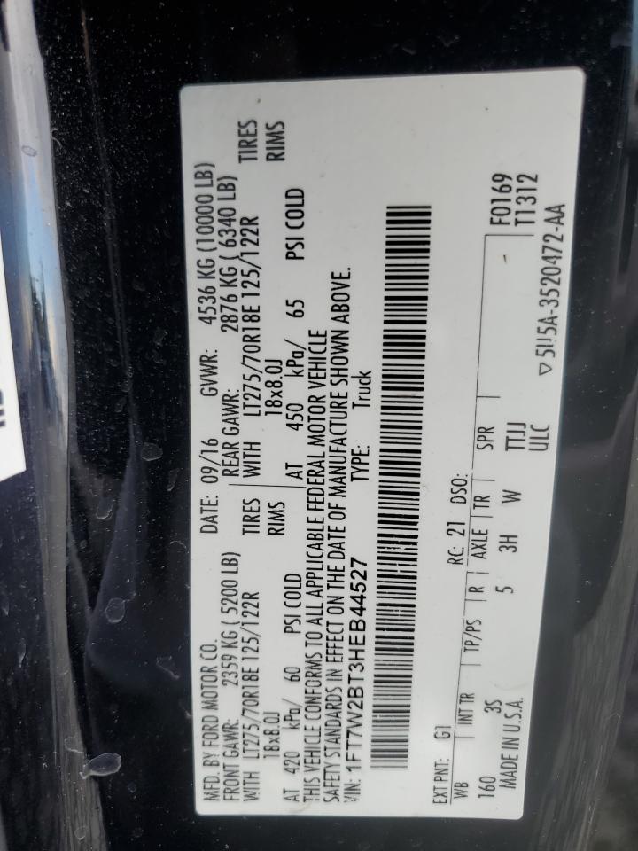 2017 Ford F250 Super Duty VIN: 1FT7W2BT3HEB44527 Lot: 92226055