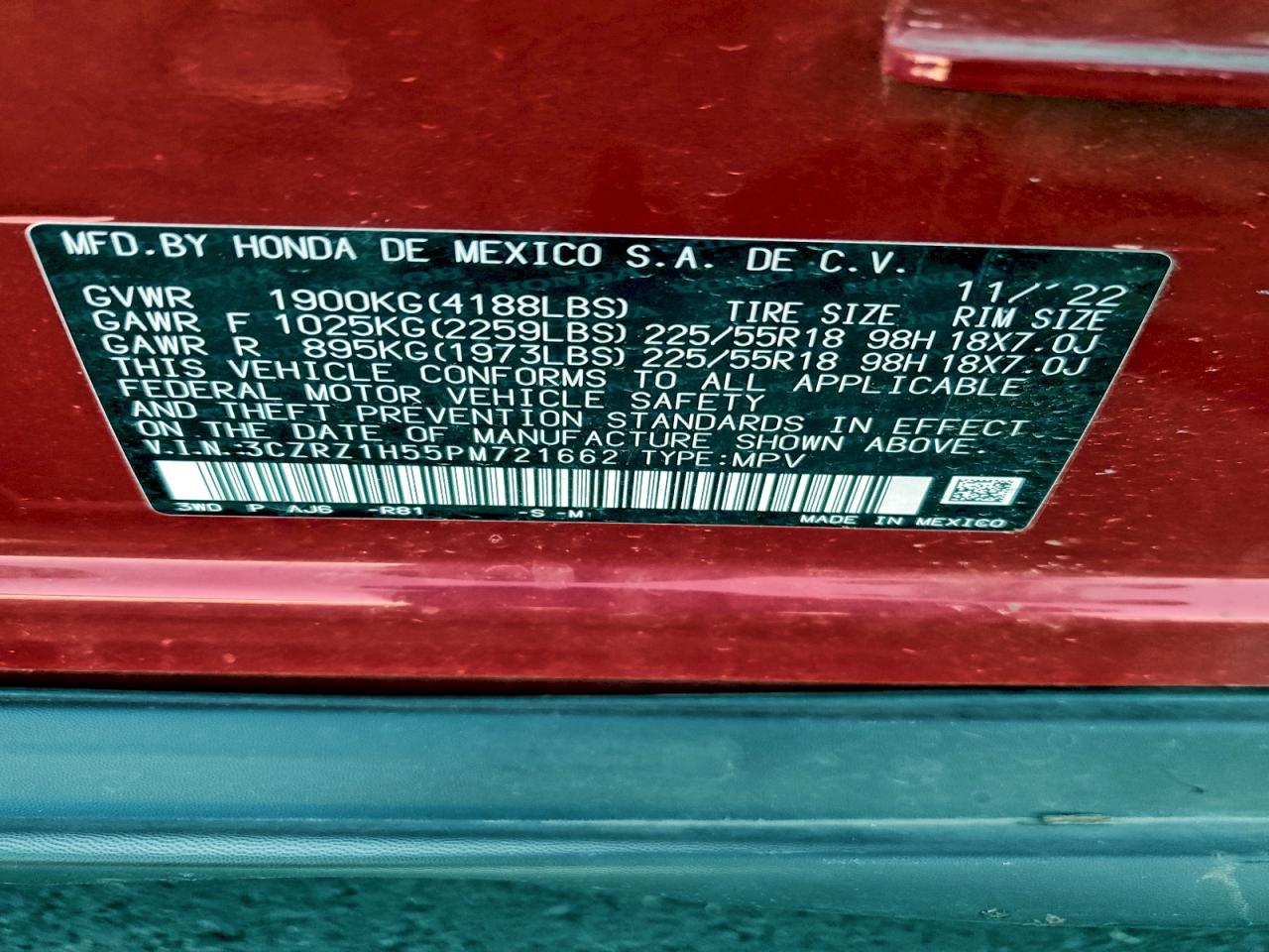 2023 Honda Hr-V Sport VIN: 3CZRZ1H55PM721662 Lot: 94243825