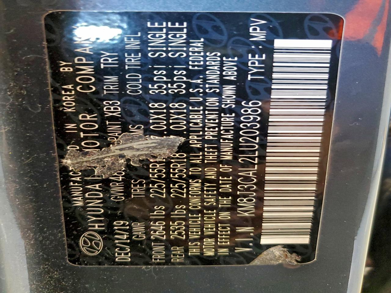 2020 Hyundai Tucson Limited VIN: KM8J3CAL2LU203986 Lot: 94081095