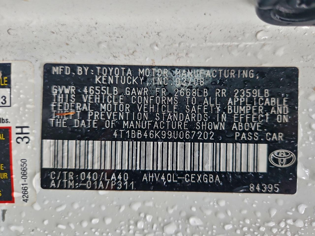 2009 Toyota Camry Hybrid VIN: 4T1BB46K99U067202 Lot: 94333425