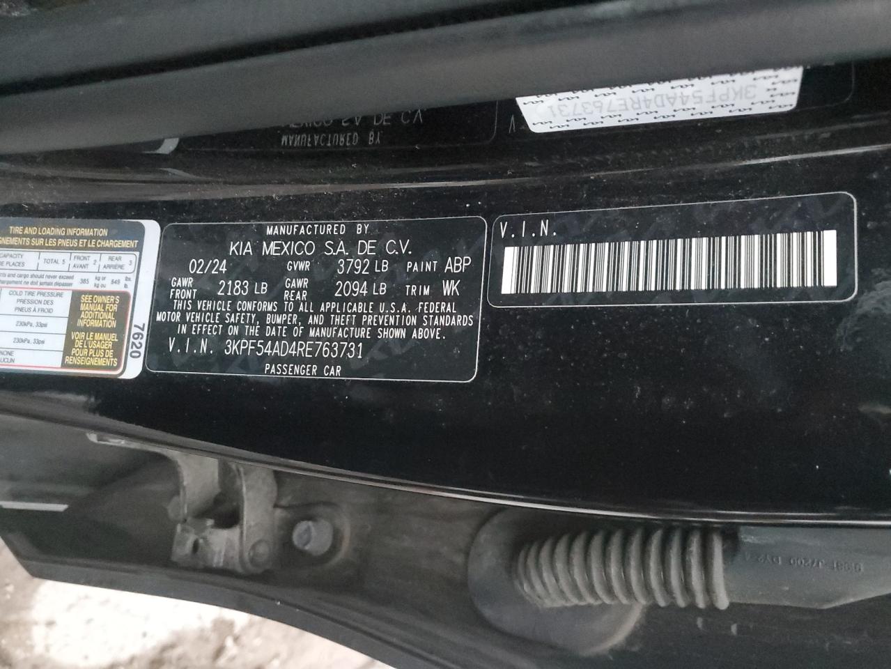 2024 Kia Forte Gt Line VIN: 3KPF54AD4RE763731 Lot: 91939435