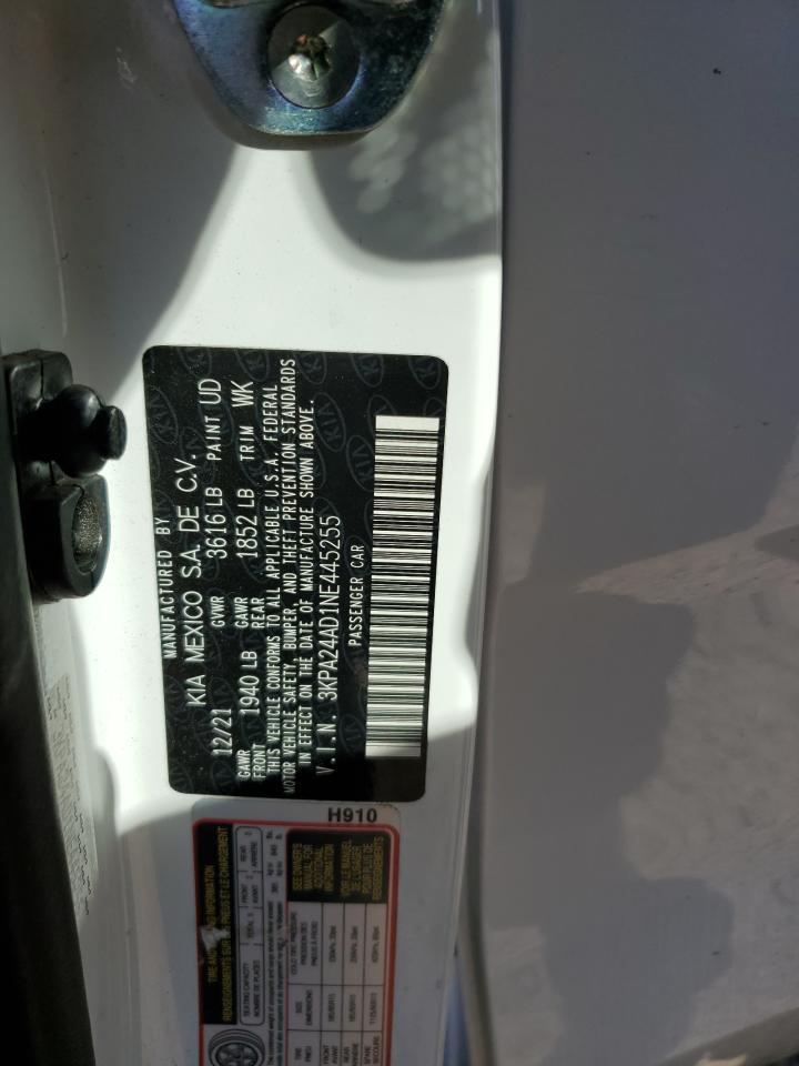 2022 Kia Rio Lx VIN: 3KPA24AD1NE445255 Lot: 92437605