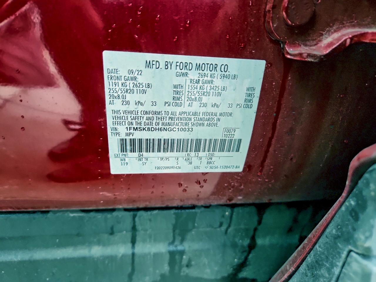 2022 Ford Explorer Xlt VIN: 1FMSK8DH6NGC10033 Lot: 93257575