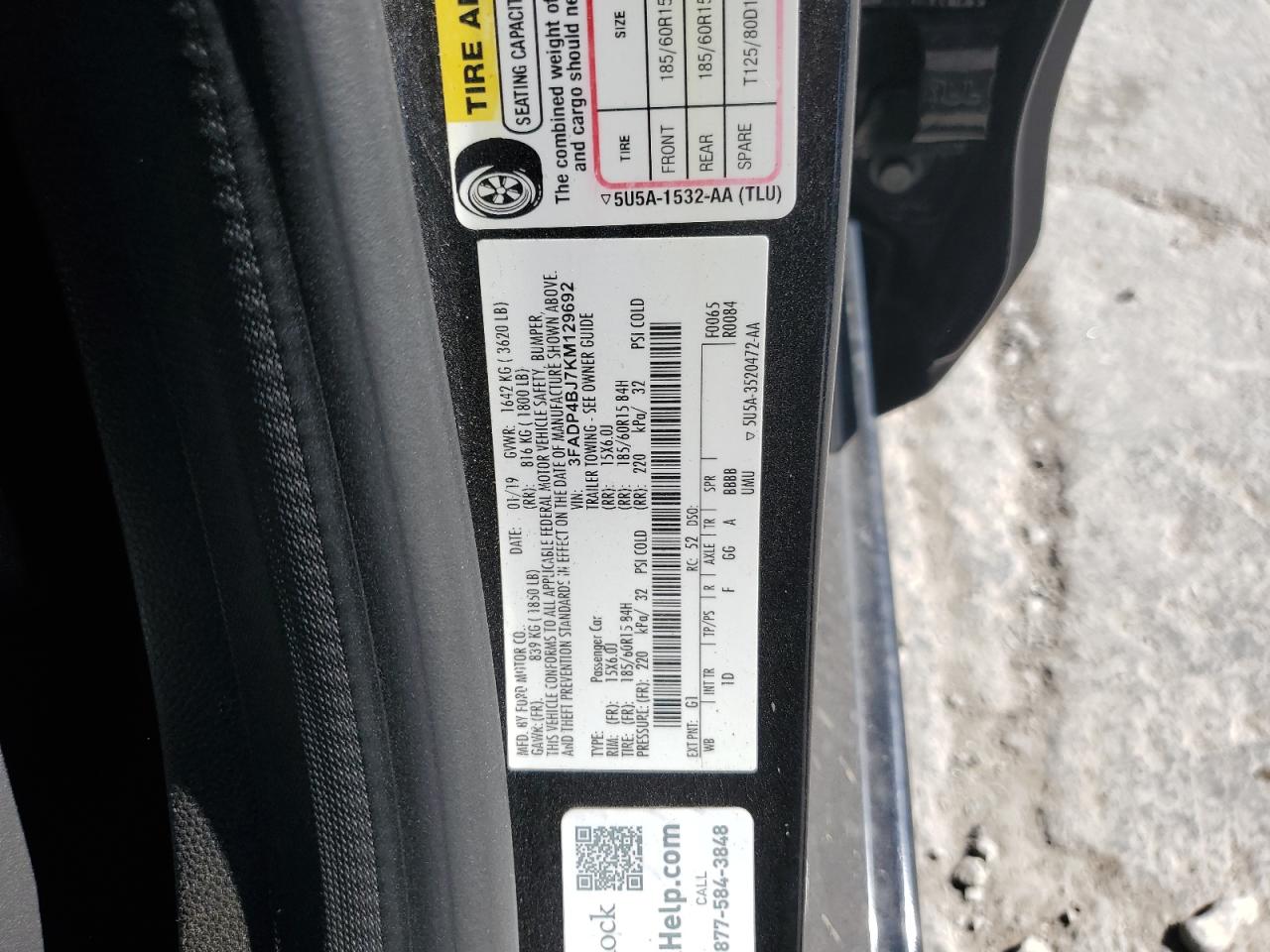 2019 Ford Fiesta Se VIN: 3FADP4BJ7KM129692 Lot: 91453075