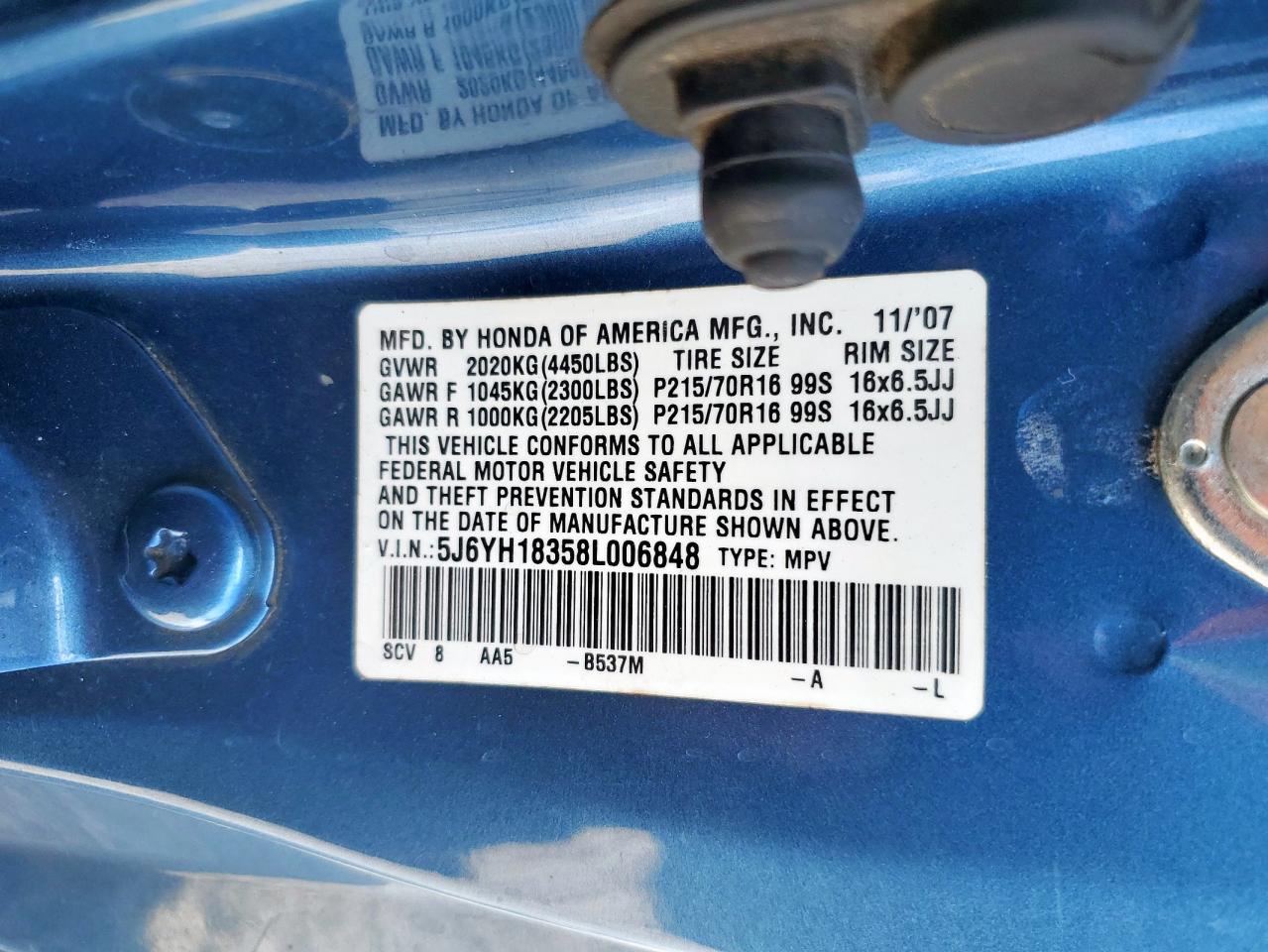 2008 Honda Element Lx VIN: 5J6YH18358L006848 Lot: 92849995