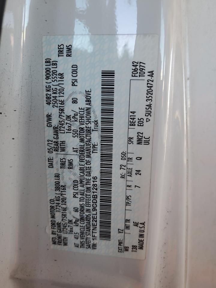 2012 Ford E250 Delivery Van VIN: 1FTNE2EL9CDB12816 Lot: 93698605