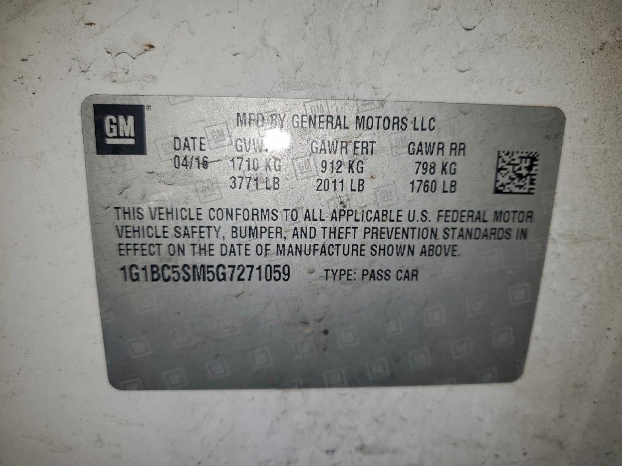 2016 Chevrolet Cruze Ls VIN: 1G1BC5SM5G7271059 Lot: 93093055