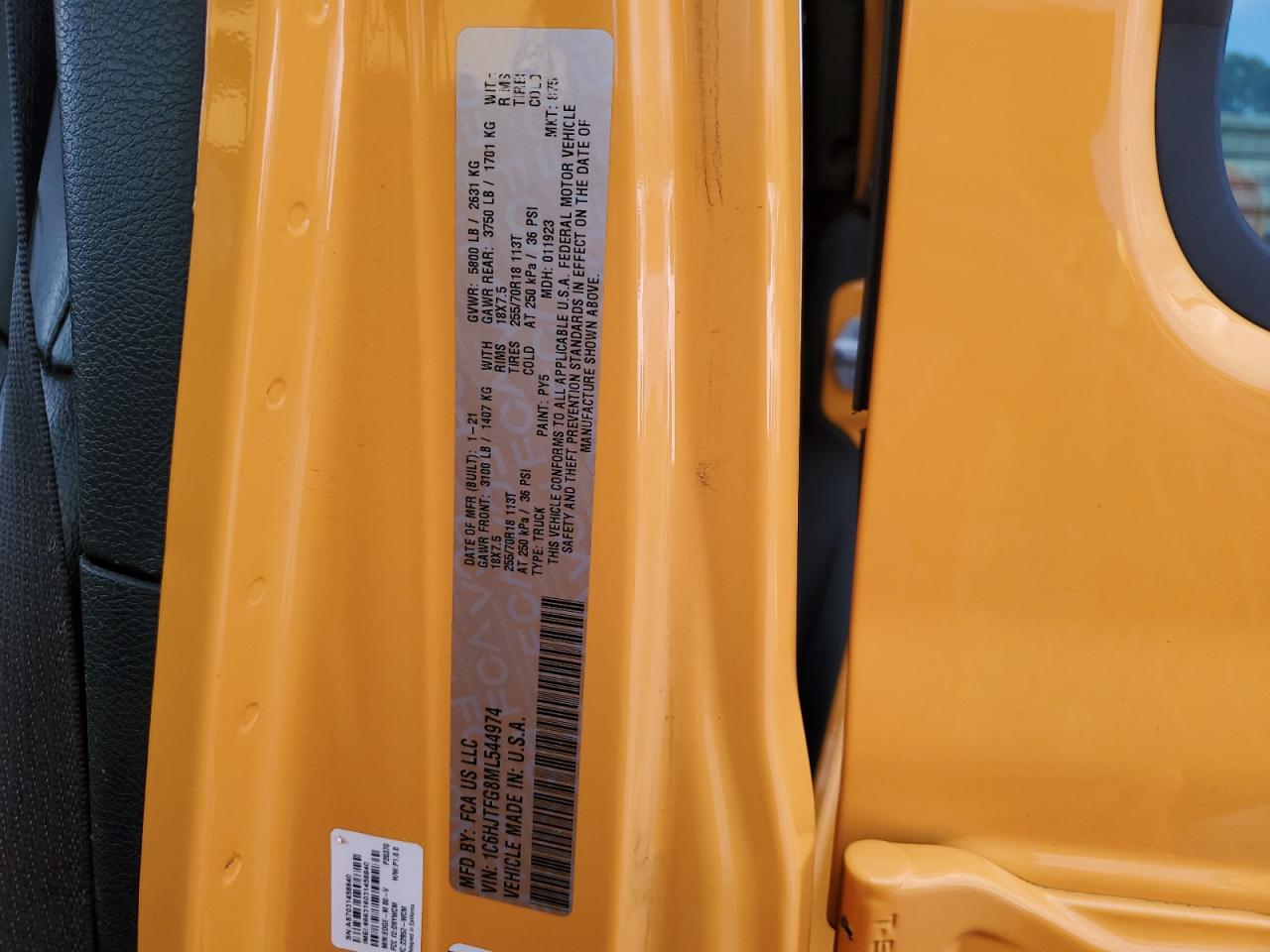 2021 Jeep Gladiator Overland VIN: 1C6HJTFG8ML544974 Lot: 92710805