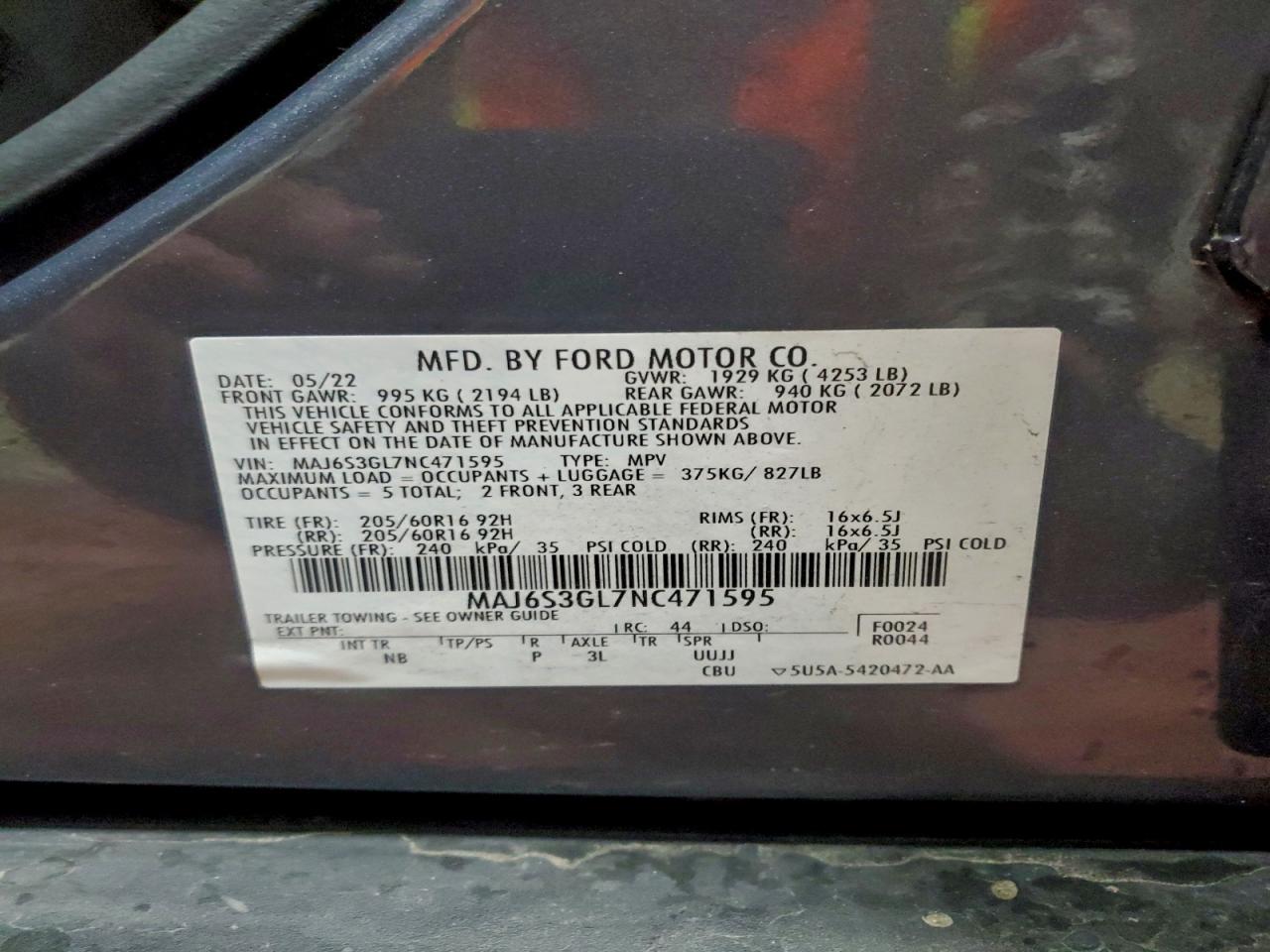 2022 Ford Ecosport Se VIN: MAJ6S3GL7NC471595 Lot: 92877885