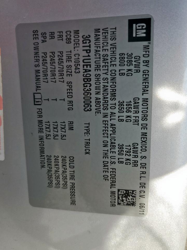 2011 GMC Sierra C1500 Sl VIN: 3GTP1UEA9BG360063 Lot: 91099815