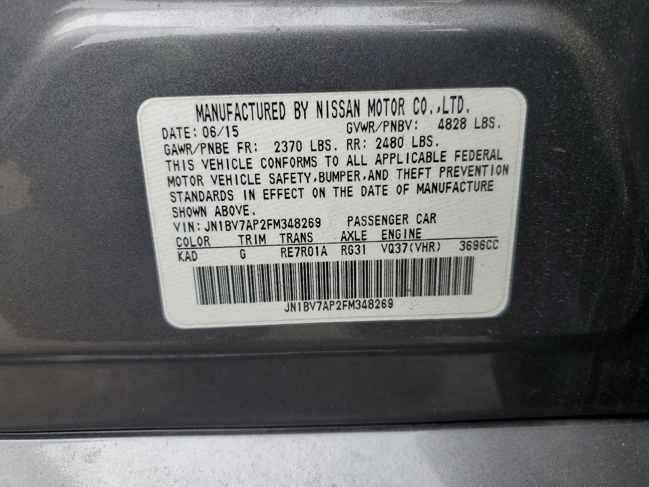 2015 Infiniti Q50 Base VIN: JN1BV7AP2FM348269 Lot: 90707105