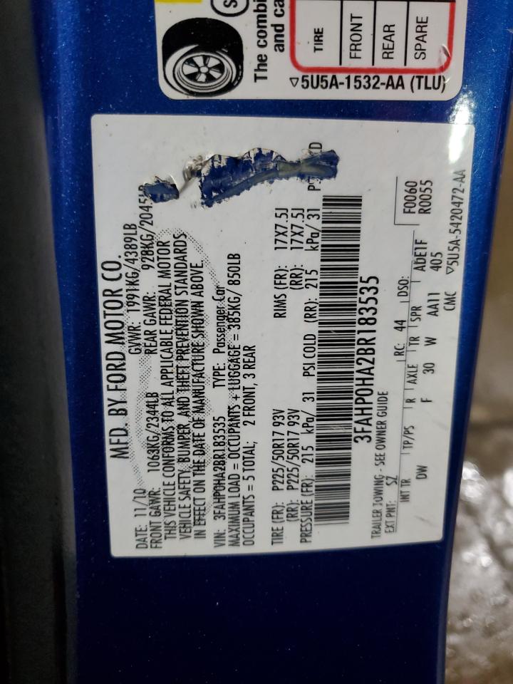 2011 Ford Fusion Se VIN: 3FAHP0HA2BR183535 Lot: 93053325