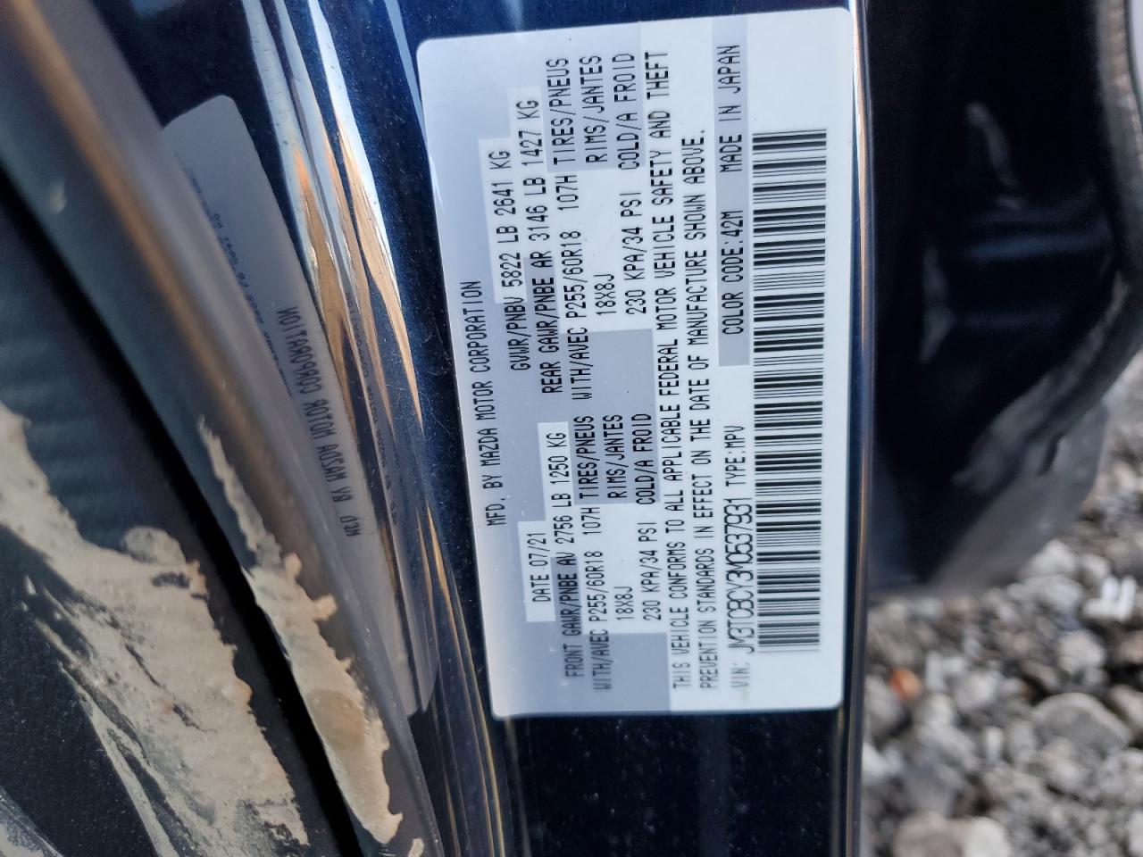 2021 Mazda Cx-9 Touring VIN: JM3TCBCY3M0537931 Lot: 92403415