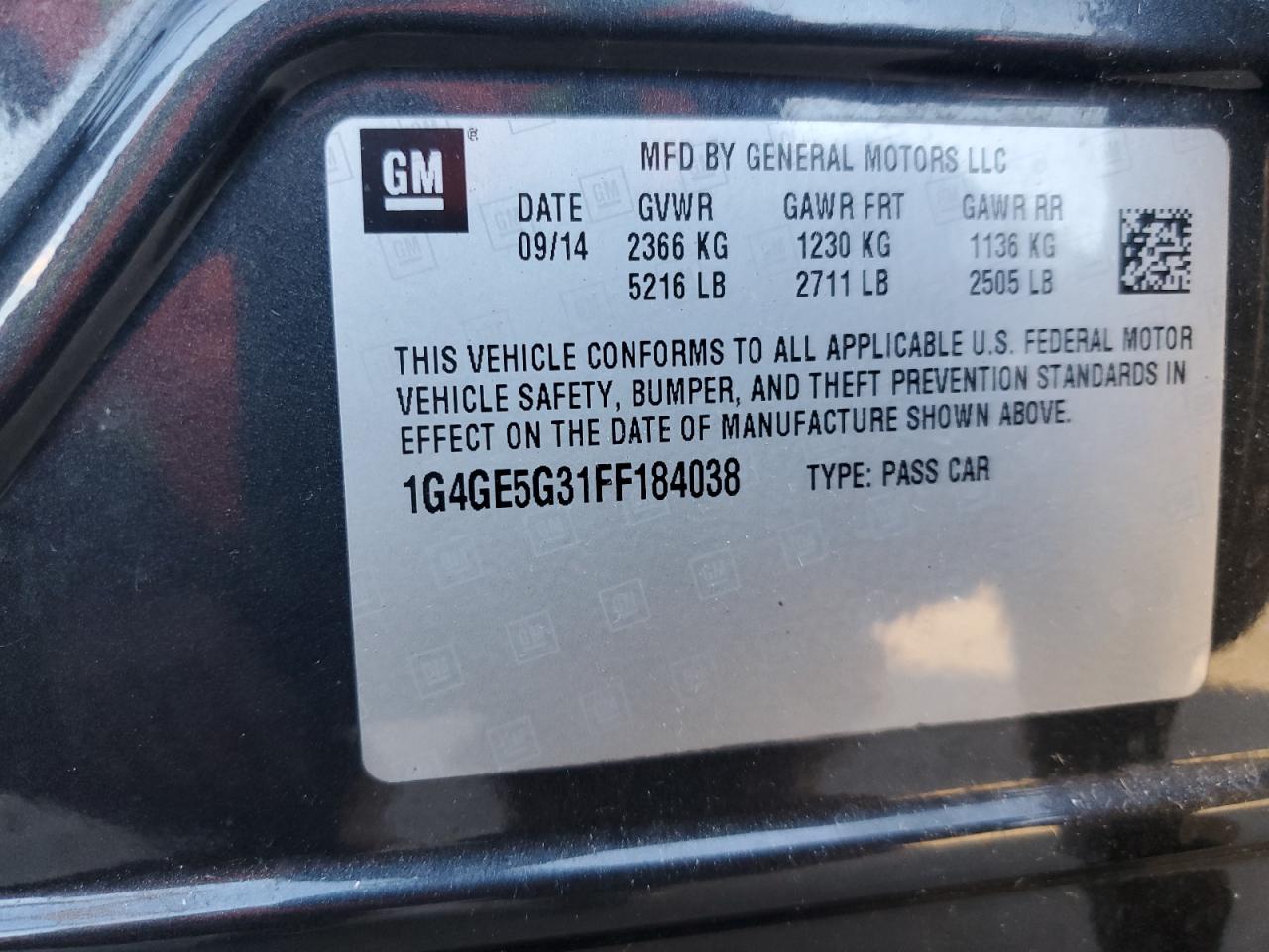 2015 Buick Lacrosse Premium VIN: 1G4GE5G31FF184038 Lot: 92004185