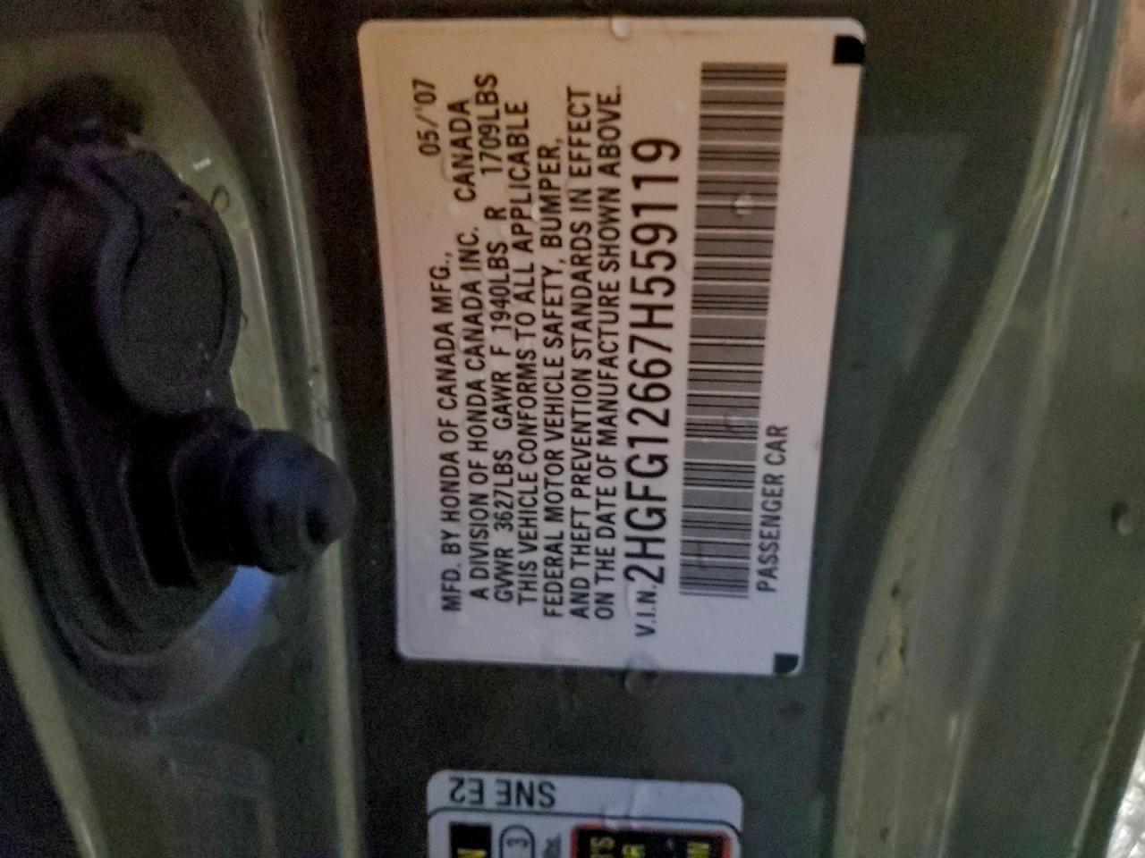 2007 Honda Civic Lx VIN: 2HGFG12667H559119 Lot: 94649285