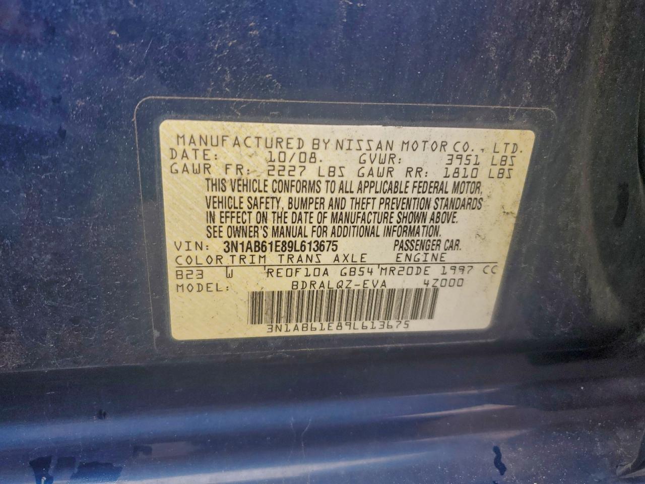 2009 Nissan Sentra 2.0 VIN: 3N1AB61E89L613675 Lot: 94730445