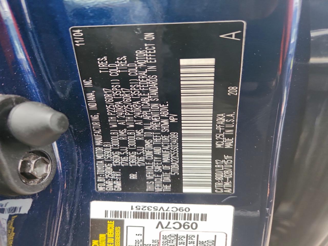 2005 Toyota Sienna Xle VIN: 5TDBA22C55S034089 Lot: 93662755