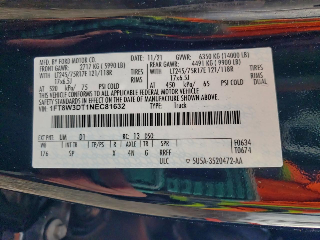 2022 Ford F350 Super Duty VIN: 1FT8W3DT1NEC81632 Lot: 92330215