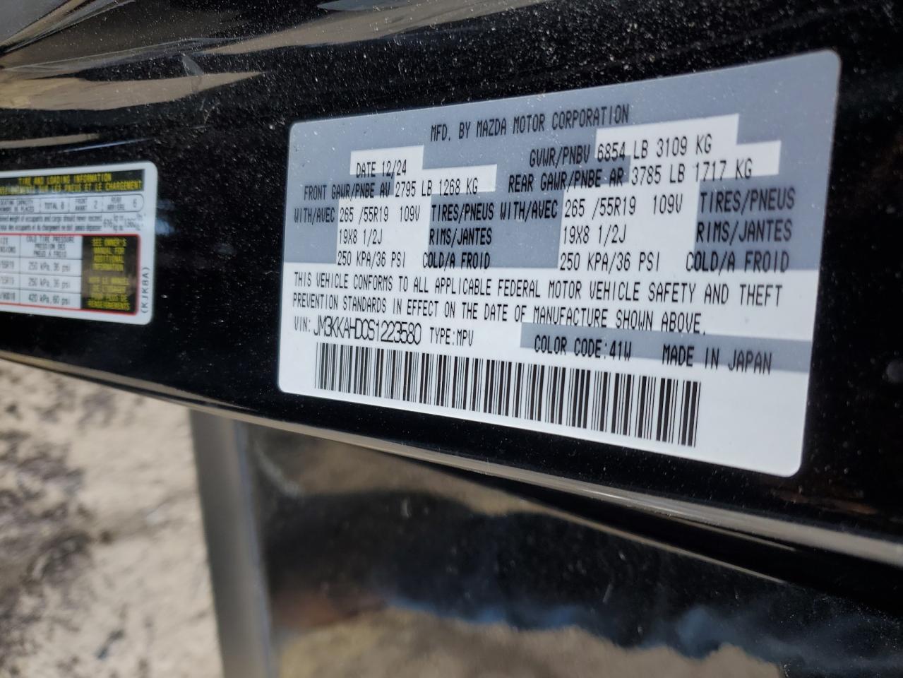 2025 Mazda Cx-90 Select VIN: JM3KKAHD0S1223580 Lot: 91809135