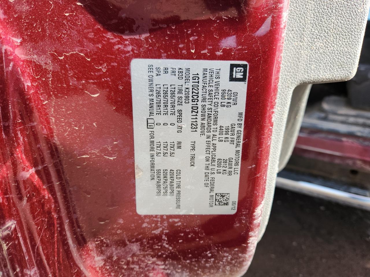 2013 GMC Sierra K2500 Heavy Duty VIN: 1GT02ZCG1DZ111231 Lot: 92428035