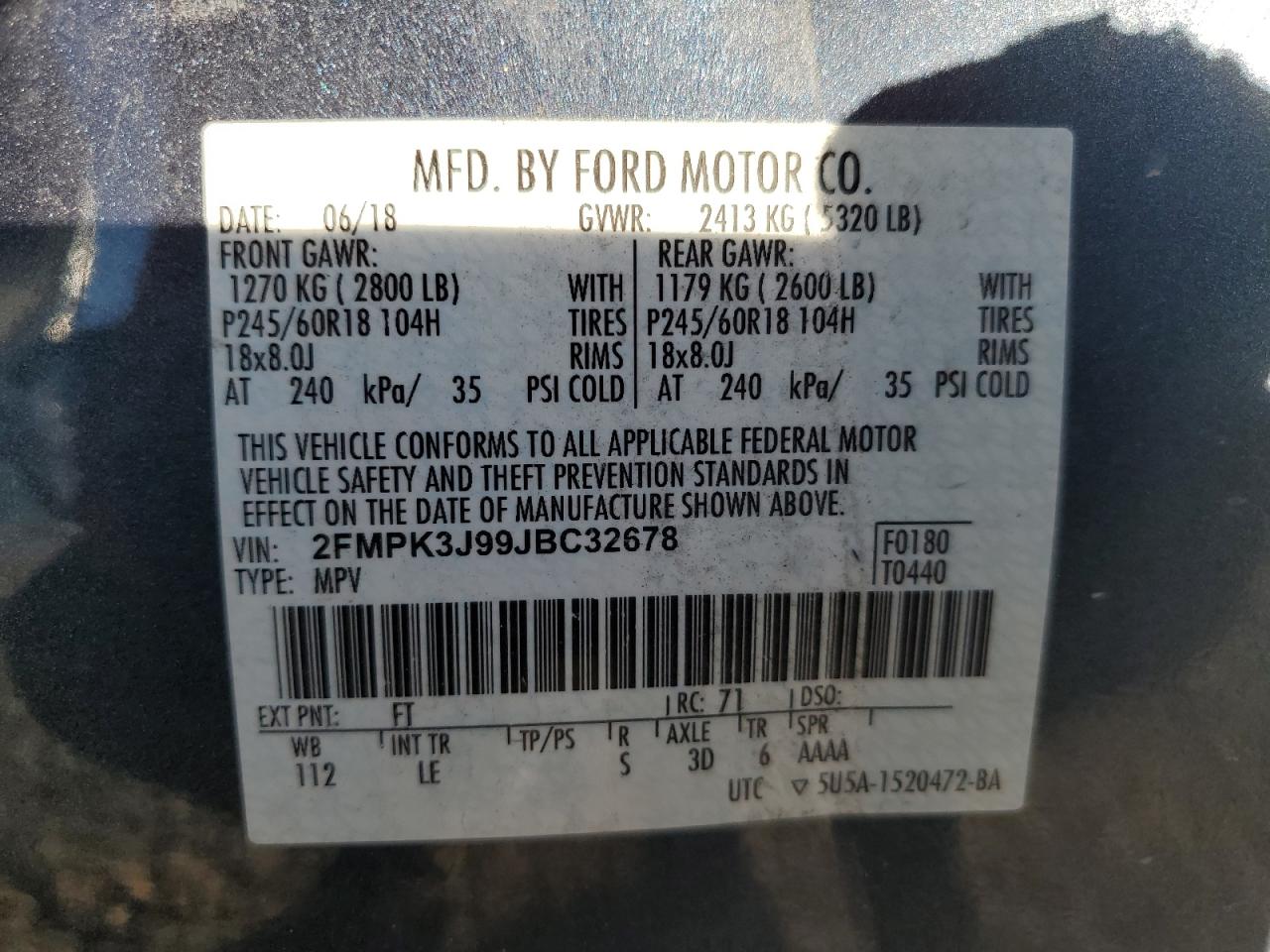 2018 Ford Edge Sel VIN: 2FMPK3J99JBC32678 Lot: 92954595