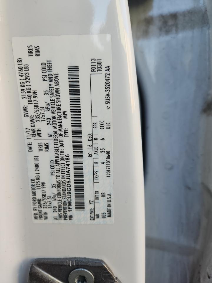 2018 Ford Escape Se VIN: 1FMCU9GD6JUA74186 Lot: 92956125