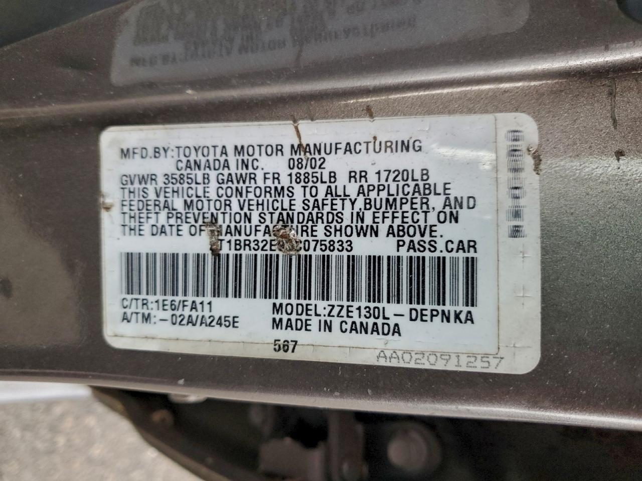 2003 Toyota Corolla Ce VIN: 2T1BR32E93C075833 Lot: 94231745