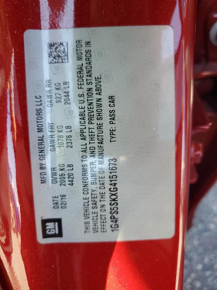 2016 Buick Verano VIN: 1G4PS5SKXG4151673 Lot: 93748025