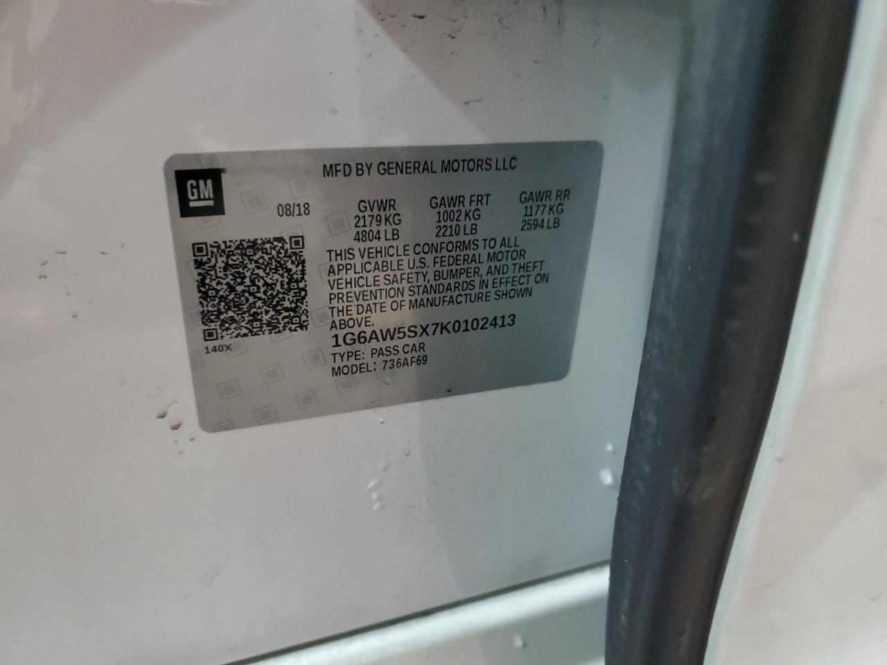 2019 Cadillac Cts VIN: 1G6AW5SX7K0102413 Lot: 92207635