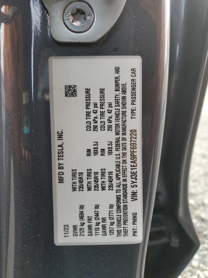 2023 Tesla Model 3 VIN: 5YJ3E1EA9PF697220 Lot: 91442745