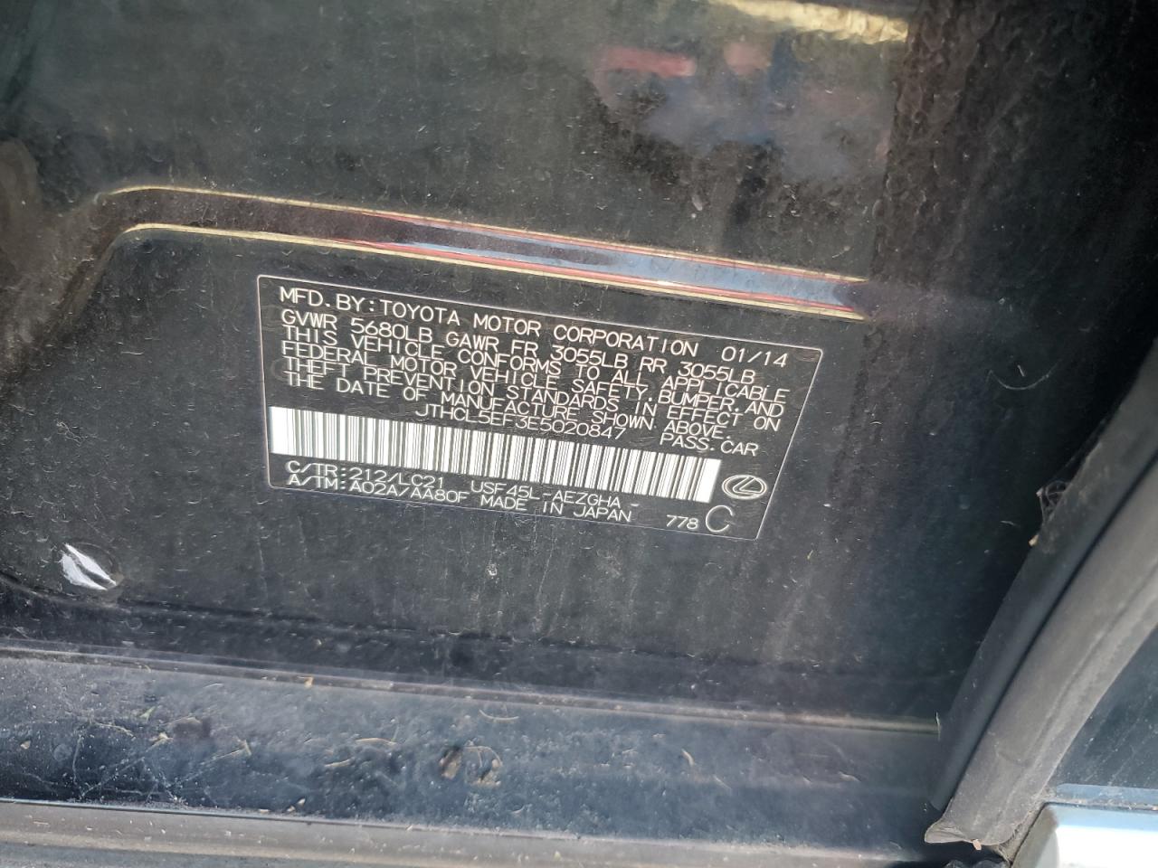 2014 Lexus Ls 460 VIN: JTHCL5EF3E5020847 Lot: 92730735