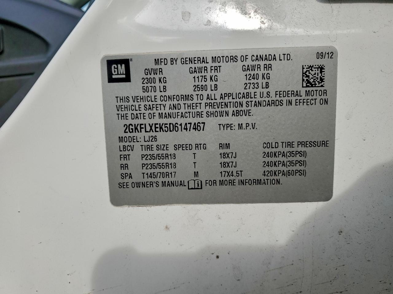 2013 GMC Terrain Slt VIN: 2GKFLXEK5D6147467 Lot: 93754825