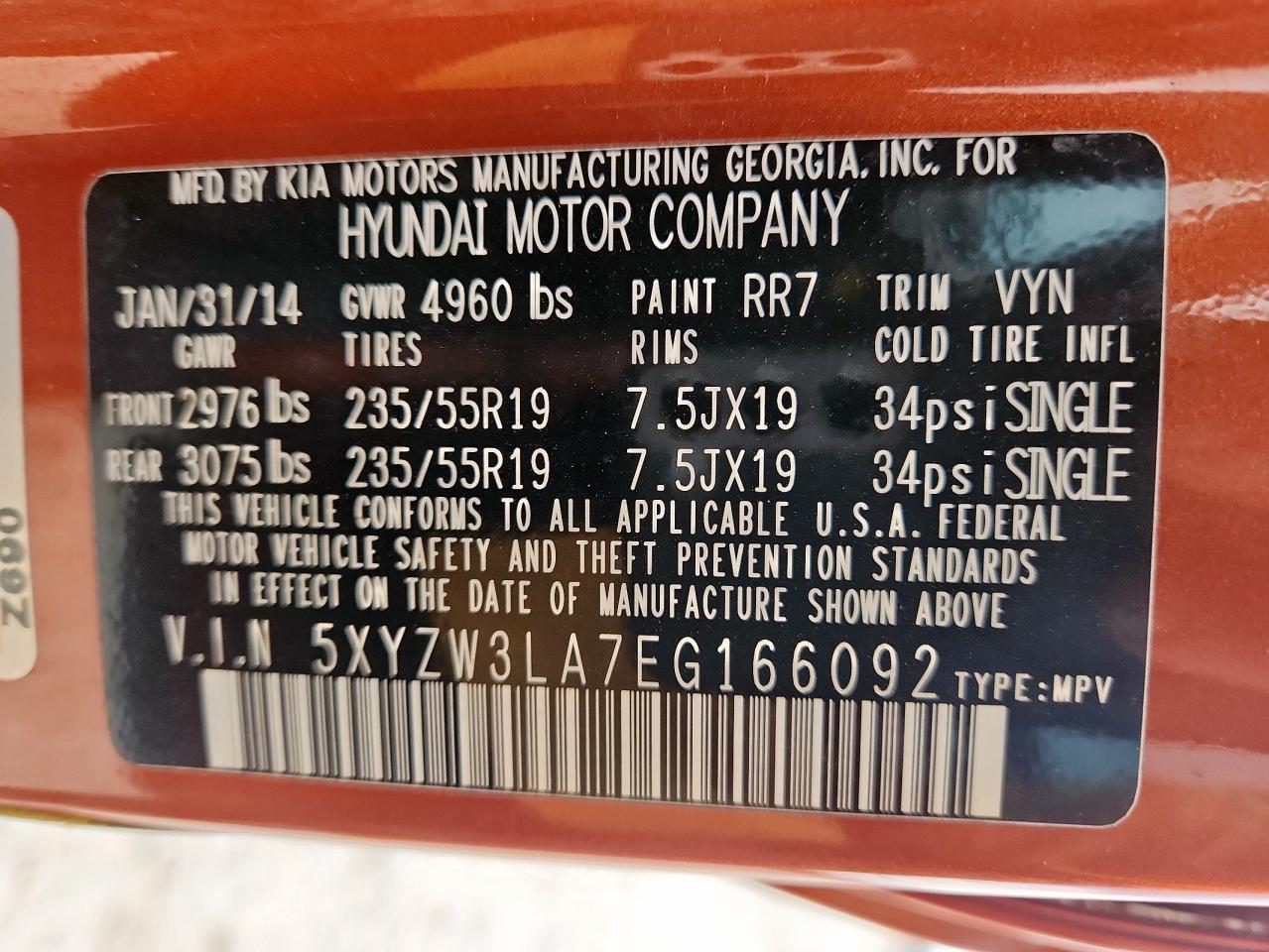 2014 Hyundai Santa Fe Sport VIN: 5XYZW3LA7EG166092 Lot: 96641425