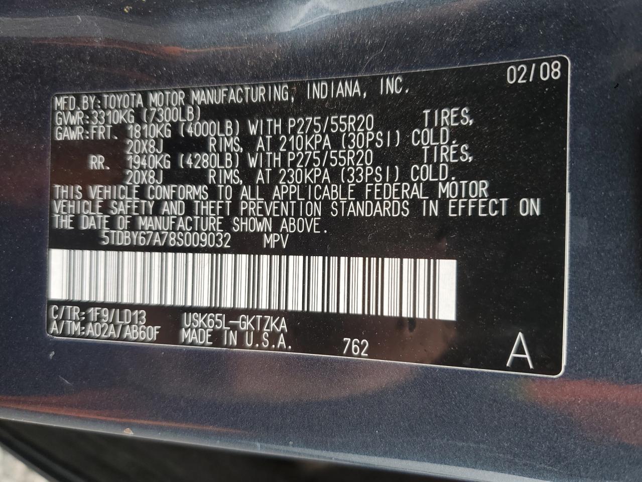 2008 Toyota Sequoia Platinum VIN: 5TDBY67A78S009032 Lot: 85411645