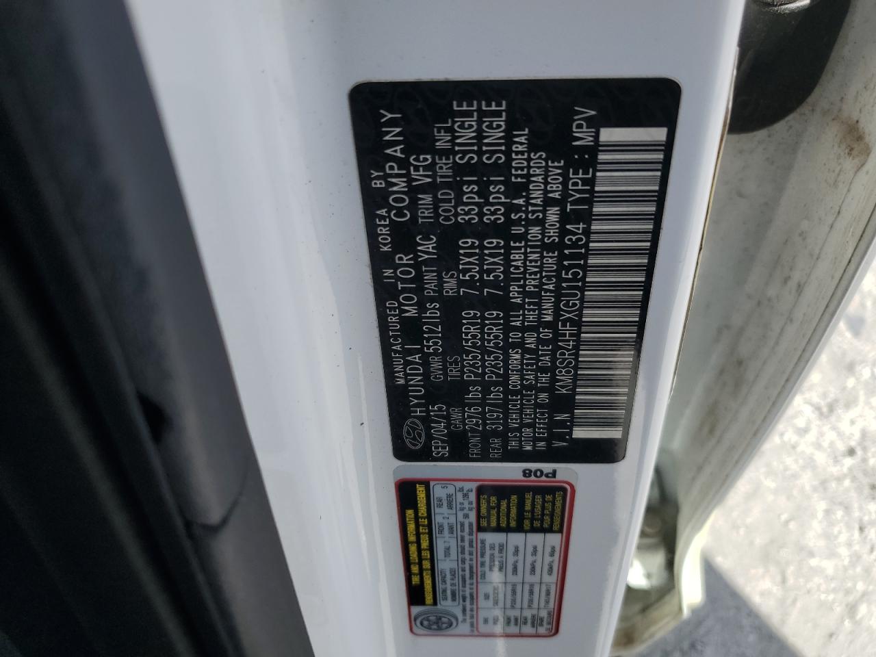 2016 Hyundai Santa Fe Se Ultimate VIN: KM8SR4HFXGU151134 Lot: 92077235