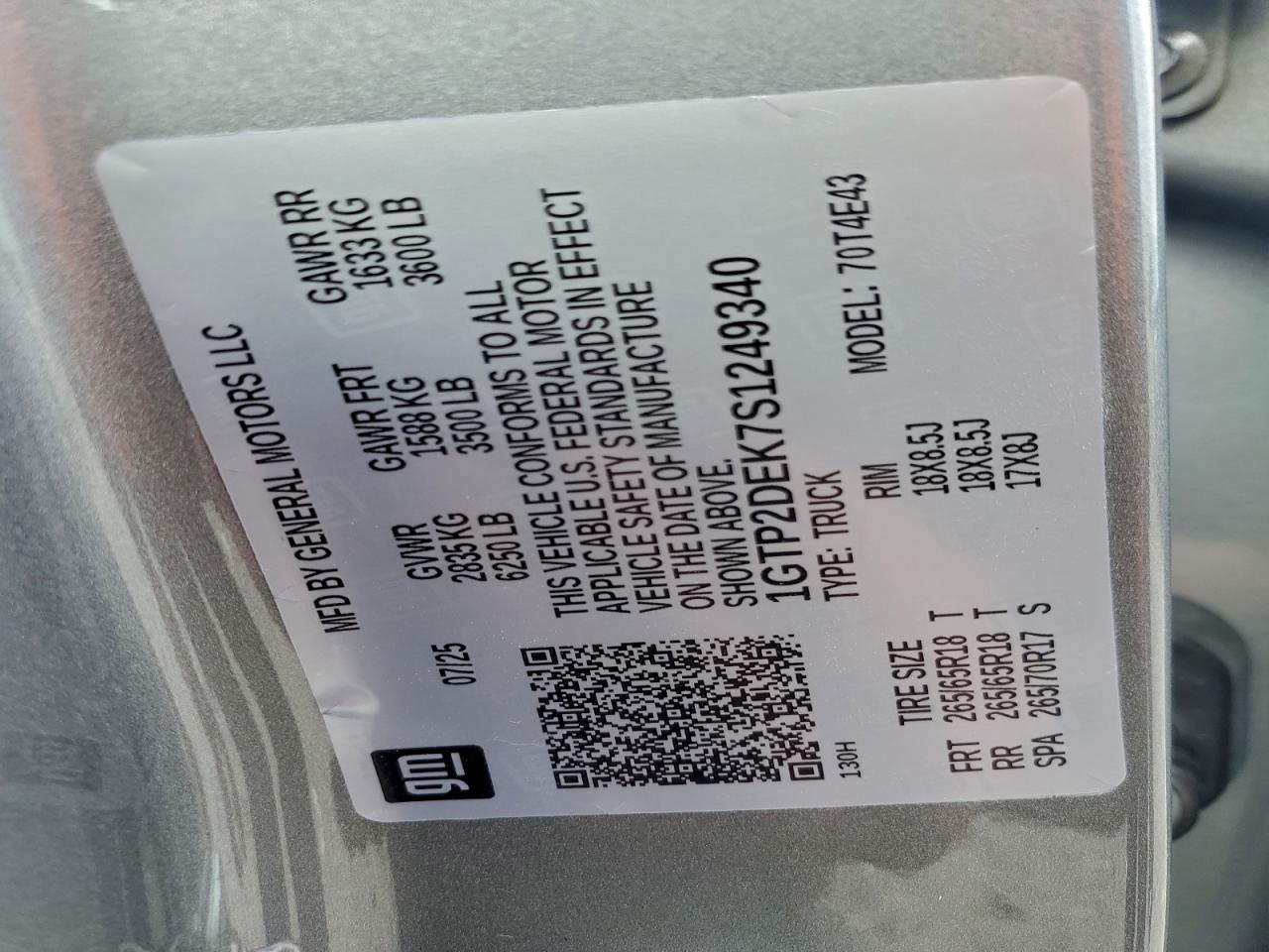 2025 GMC Canyon At4 VIN: 1GTP2DEK7S1249340 Lot: 93467865