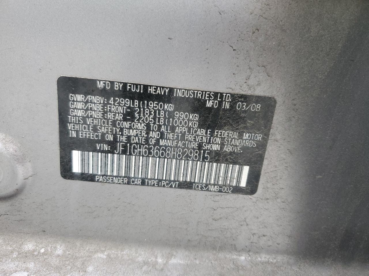 2008 Subaru Impreza Outback Sport VIN: JF1GH63668H829815 Lot: 90798715