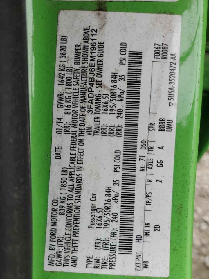 2014 Ford Fiesta Se VIN: 3FADP4BJ6EM196112 Lot: 93128545