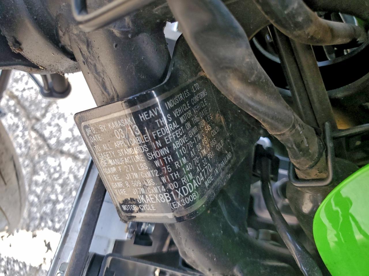 2013 Kawasaki Ex300 B VIN: JKAEX8B1XDDA04770 Lot: 93896325