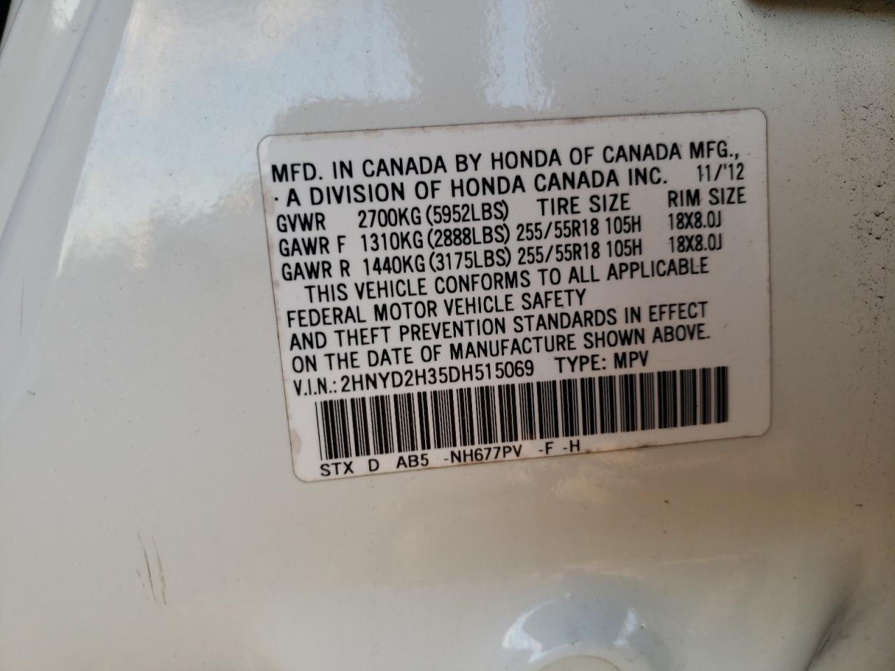 2013 Acura Mdx Technology VIN: 2HNYD2H35DH515069 Lot: 90969145