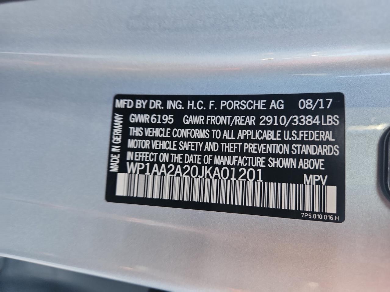 2018 Porsche Cayenne VIN: WP1AA2A20JKA01201 Lot: 91569595