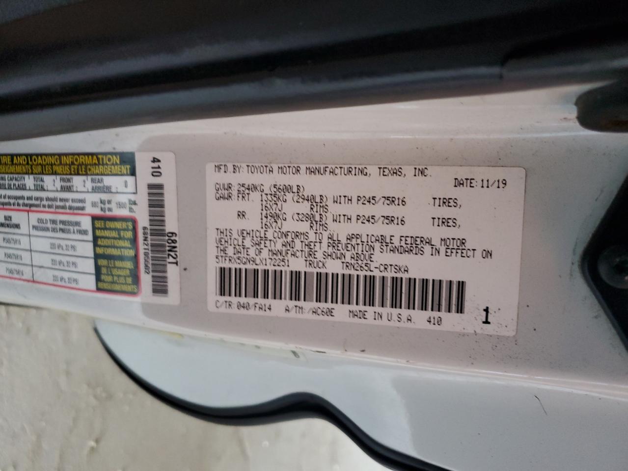 2020 Toyota Tacoma Access Cab VIN: 5TFRX5GN9LX172251 Lot: 93657605